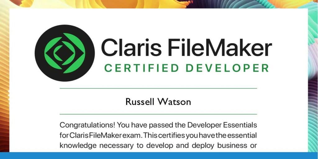 Russell Watson ist zertifizierter Claris FileMaker Experte